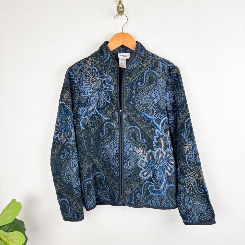 Vintage Coldwater Creek Boho Blue Embroidered Jac… - image 1